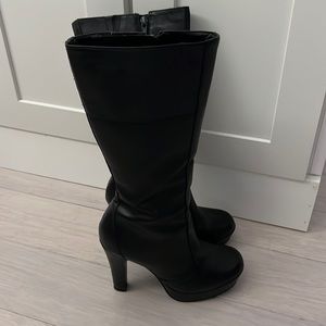 Vintage Steve Madden Black Genuine Leather Mid Calf Knee High Boots 8.5 SYCHO